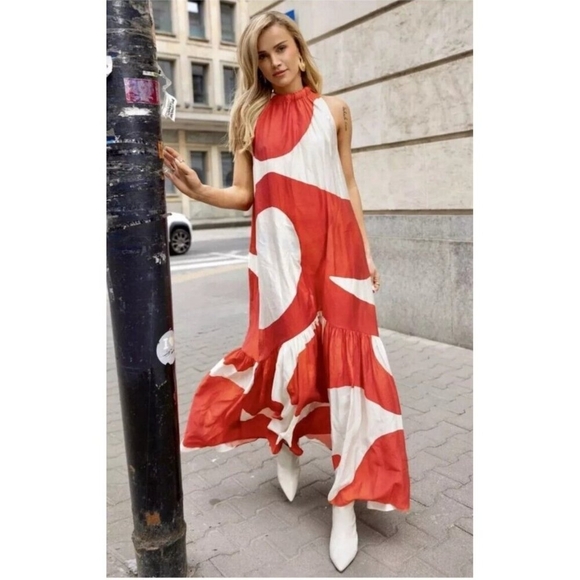 H&M Voluminous maxi dress Summer 2024 Collection (orange/Patterned) Size XXL - Picture 15 of 16